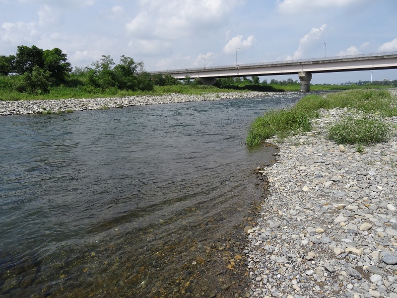 福生南公園　多摩川は流れが速いので水遊びは十分に気を付けてください。